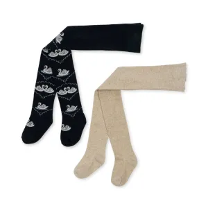 2 pack jacquard swan tights - navy/off white