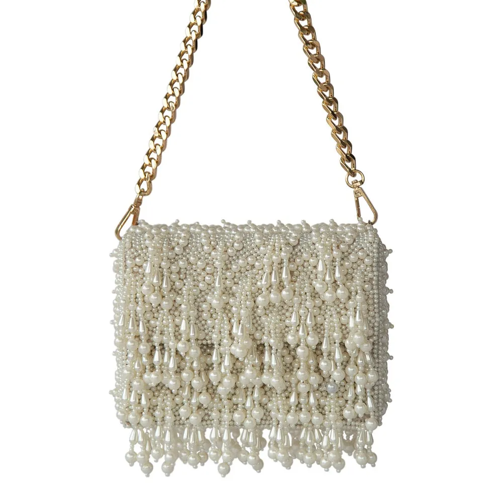 Adora By Ankita Pearl Scallop Flapper Clutch Bag