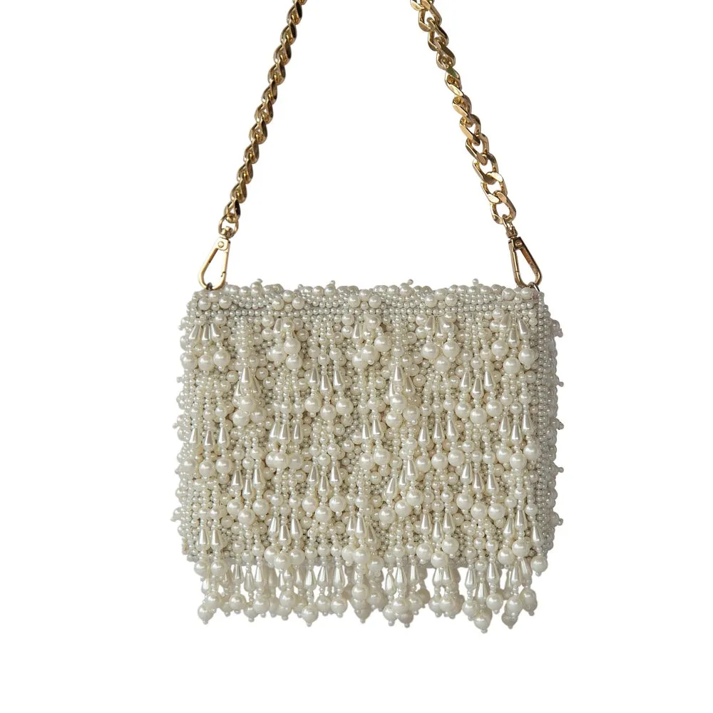 Adora By Ankita Pearl Scallop Flapper Clutch Bag
