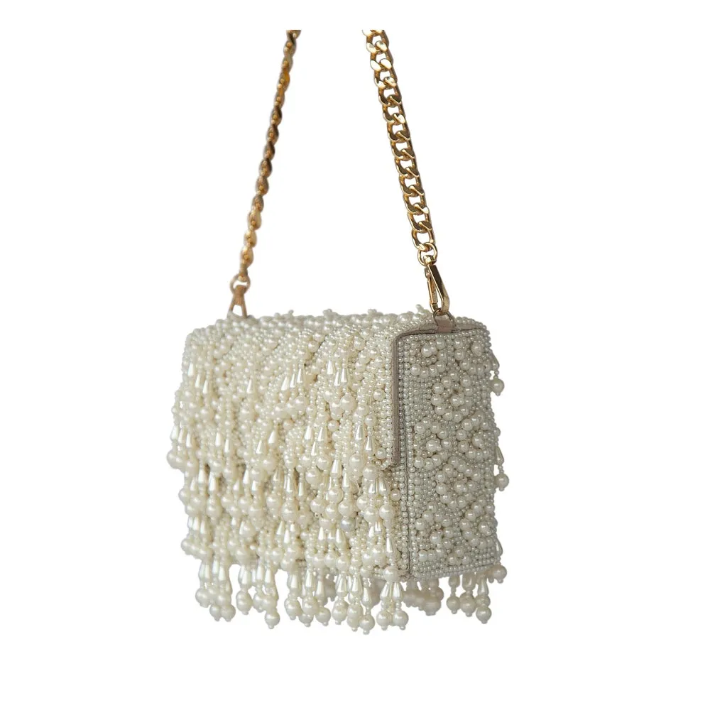 Adora By Ankita Pearl Scallop Flapper Clutch Bag