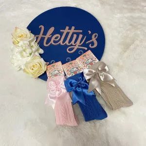 Knee High Ribbed Bow Socks