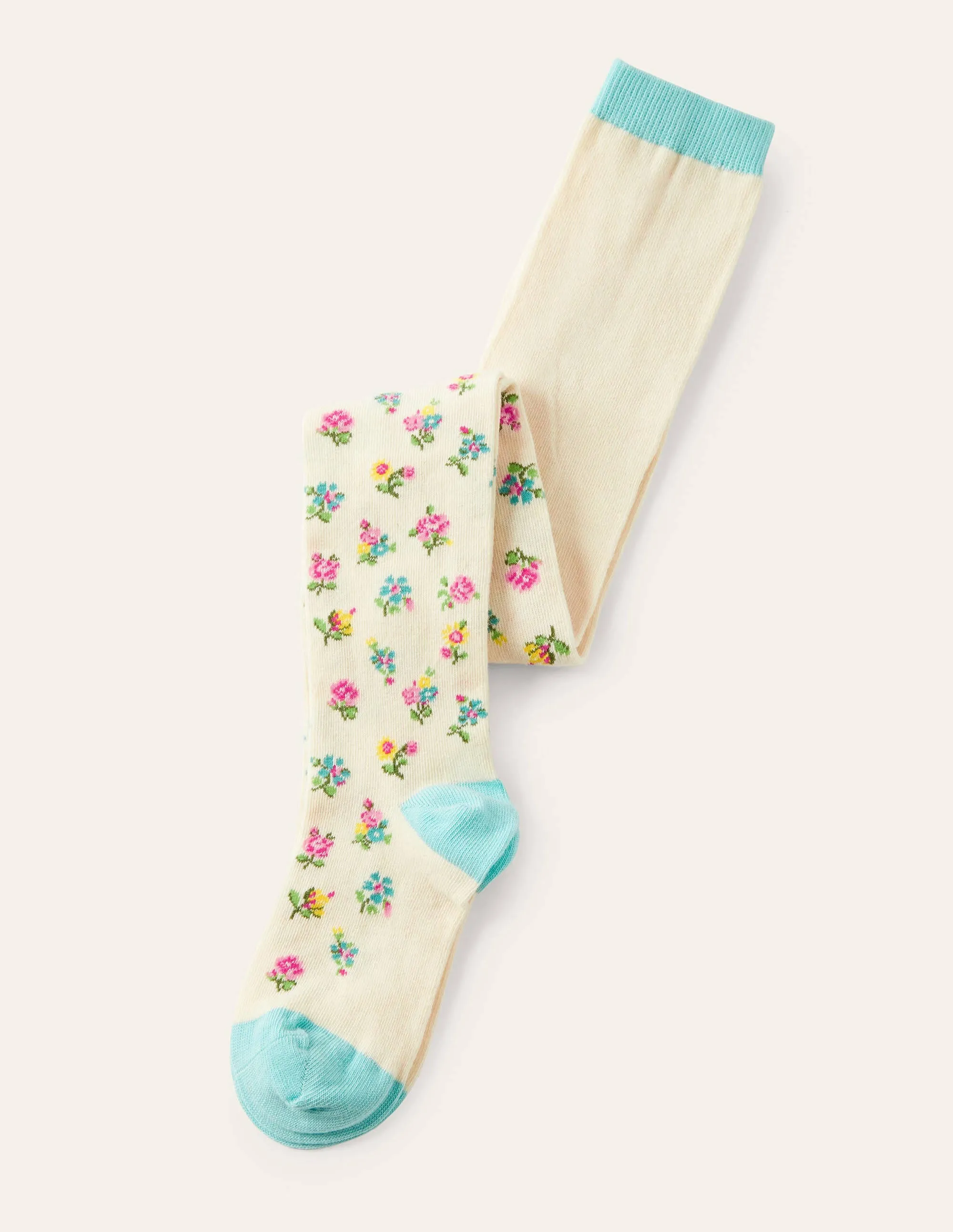 Patterned Tights-Ivory Patchwork Floral