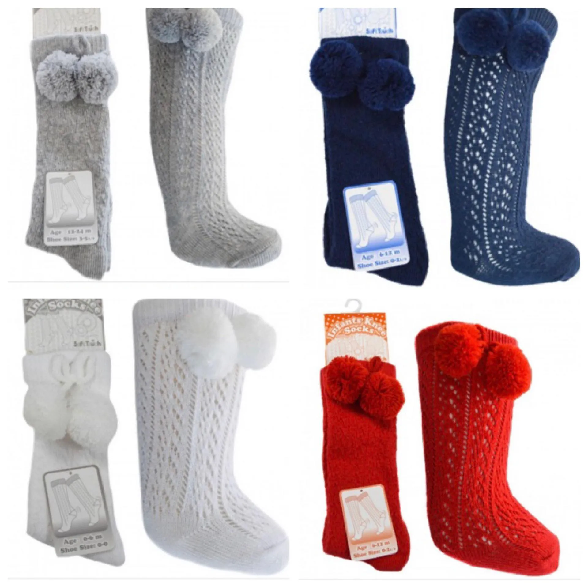 Pom Knee High Socks - Various Colours