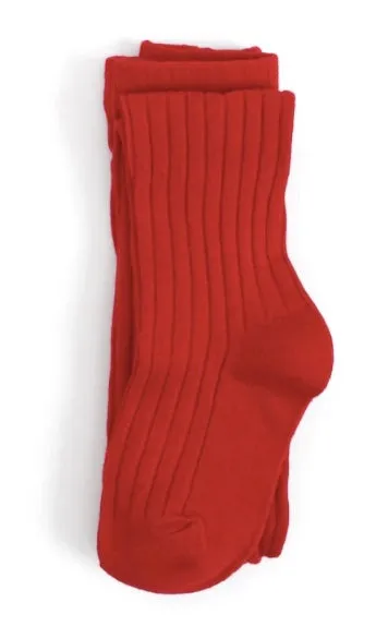Ribbed Knit Tights - Apple Red