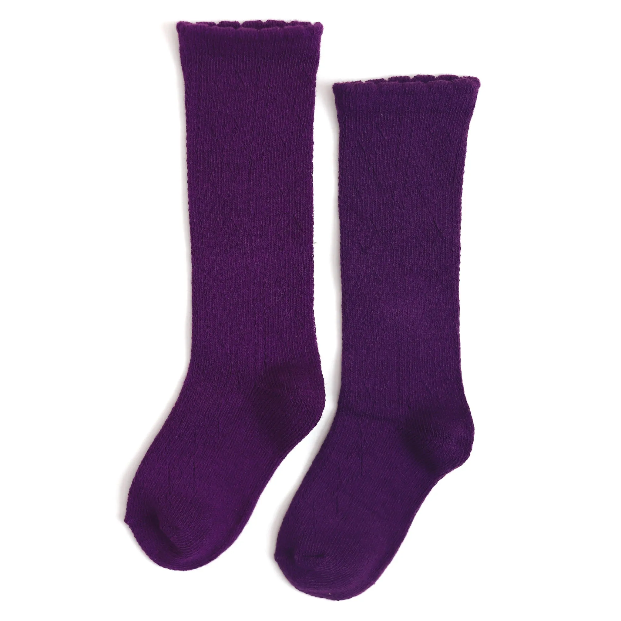 Scalloped Fancy Knee High Socks - Dark Purple