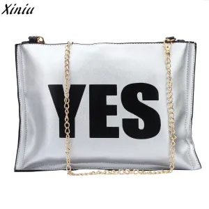 Women Leather Messenger Bag YES or NO Printing Envolope Clutch Bag Chain Shoulder Bag Zipper Handbag Malas De Mulher #9911